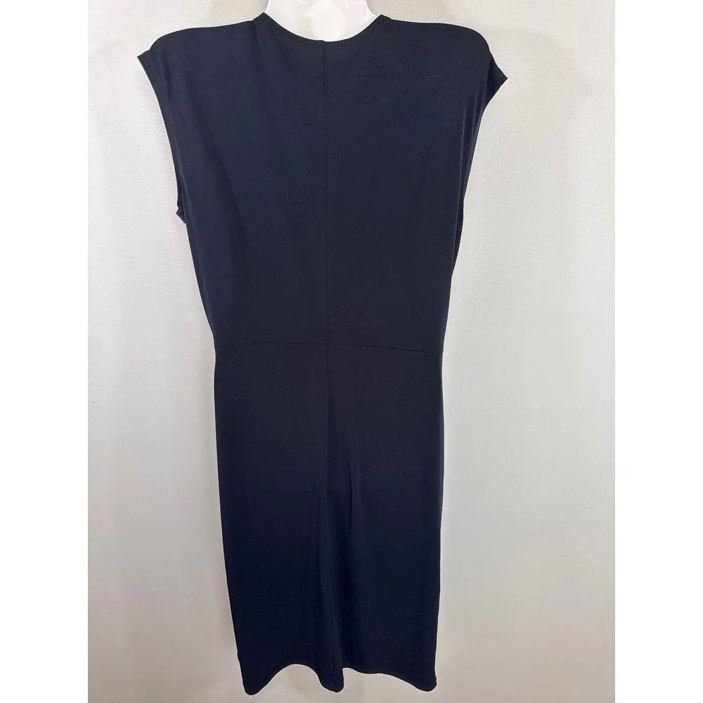 Michael Kors Black Gold Logo Drape V-Neck Sheath Dress Womens M Cocktail Modest
